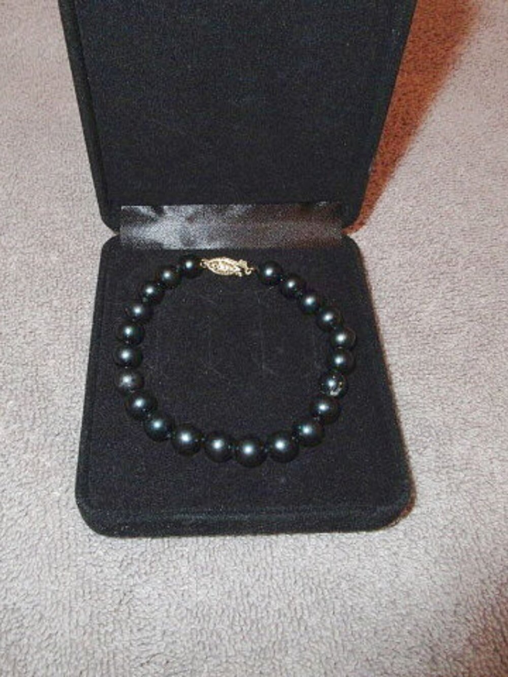 Vtg 90s Black Pearls 14K Gold Bracelet 8" With Box 6.35mm Regency Old Money EUC